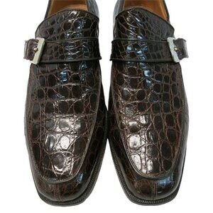 Vintage Hanover Exotic Alligator Monk Strap Loafers Brown Dress Shoes Italy 9C